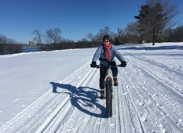 snow biking in Ottawa along river