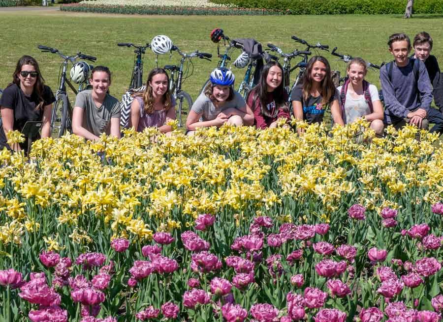 Students visit Tulip festival at Commissioners park, Dow’s Lake during their Ottawa bike tour with Escape