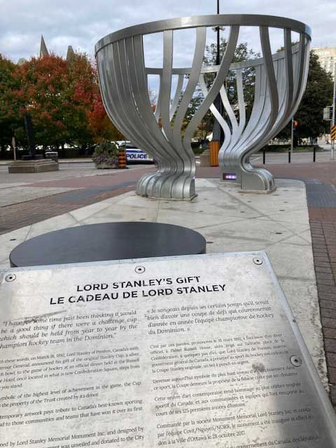A stop at the Stanley cup Monument at sparks St. in Ottawa during Good Sports Bike Tour with Escape Tours and Rentals.
