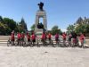 School group biking through War Memorial during Ottawa their bike tour with Escape tours rentals