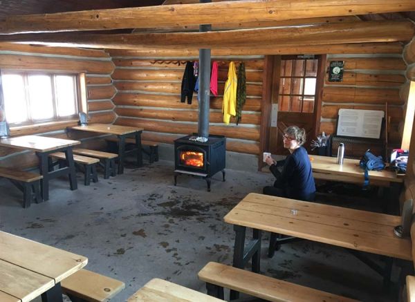 woman in hut in Gatineau Park